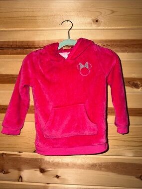 Disney Bright Pink Plush Hooded Pullover with Minnie Detail